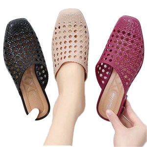 Summer Spring Autumn Light Weight Anti-Slip Square Toe flats PVC Beach Baotou Flat Outdoor <b>Slides</b> Slippers for Women - Product Image 1