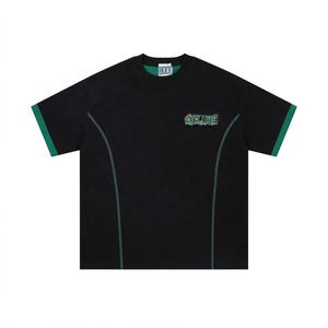 Contraste Color Stiches Camiseta de algodón pesado Camiseta de manga corta con bordado de timbre para venta al por mayor - Product Image 2