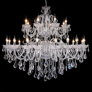 Lustre en cristal avec ampoule E26, base LED blanc chaud 3500K, corps doré, hauteur réglable, luminaire suspendu pour salon, grande taille, à fixer au plafond - Product Image 1