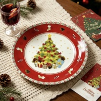 Assiette à dîner ronde en céramique rouge à motif végétal rétro américain, compatible micro-ondes, décoration de table pour les fêtes à la maison