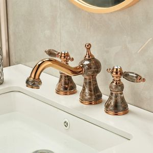 <span class=keywords><strong>Filet</strong></span> à café européen en laiton or rose pierre de jade vert jaune jade trois trous séparés robinets de lavabo à trois trous - Product Image 4