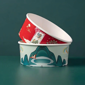 Tazón de Papel Desechable con Diseño de Paisaje Chino Tradicional, Papel Recubierto de Grado Alimenticio, Estilo Moderno para Fideos y Ensaladas - Product Image 1