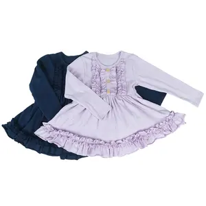 Boutique robe violette pour bébé fille, design, manches longues, boutons en bois, 10 ans, robe de soirée, automne