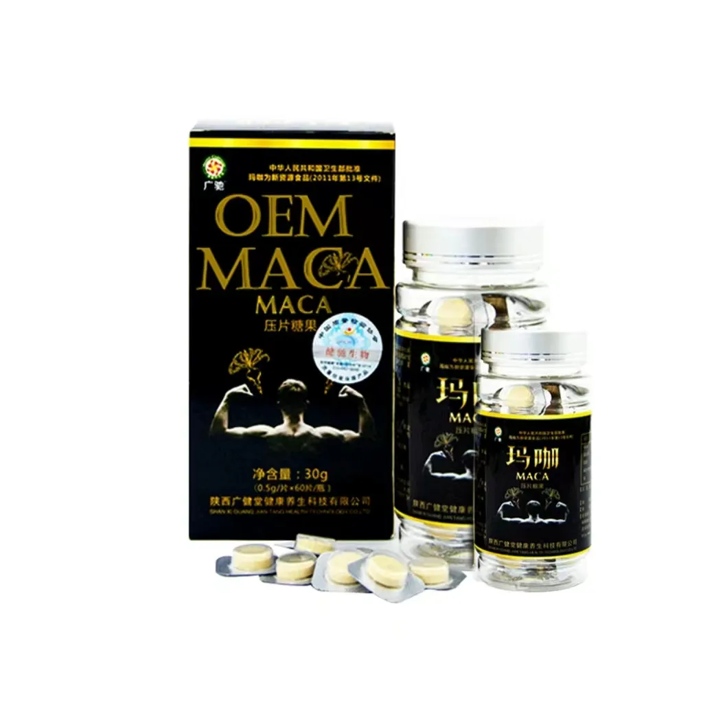 Atacado produtos masculinos quentes saúde imunidade alimentar aumentando a força masculina maca ginseng essência amarela comprimidos prensados