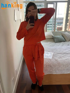 Tailleur <span class=keywords><strong>pantalone</strong></span> Casual da <span class=keywords><strong>donna</strong></span> completo in due pezzi, top a maniche lunghe e pantaloni larghi a vita alta, abbigliamento da <span class=keywords><strong>donna</strong></span> - Product Image 6