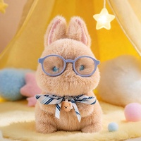 Boneka Kelinci Salju Mia Custom Fluffy dengan Kacamata, Bib Lucu, Pita, Boneka Kelinci Kawaii, Mainan Hewan Lembut