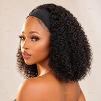 Perruques 100% Cheveux Humains Vierges pour Filles, Coiffure Courte Afro avec Bandeau, Cheveux Afro Crépus Bouclés, Demi-Perruque Cambodgienne à Ondulations Profondes et Souples