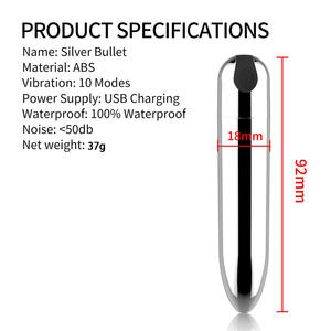 USB قابلة لإعادة الشحن مصغرة 10 سرعات الفضة رصاصة هزاز لاسلكي لعبة الجنس للنساء - Product Image 3