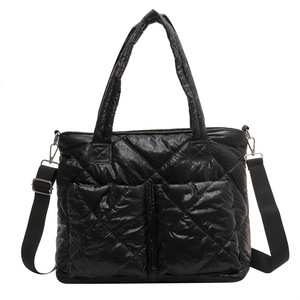 Large Capacity Quilted Puffer <b>Tote</b> Shoulder Bags Waterproof Women's Pearl <b>Nylon</b> Zipper Autumn Handheld Shopping Bag - Product Image 1
