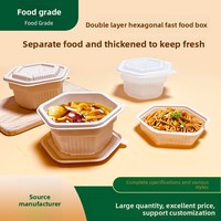Conteneur alimentaire jetable biodégradable et écologique en PLA, compartimenté hexagonal de 5 mm, anti-fuite, pour plats à emporter, nouilles et gâteaux
