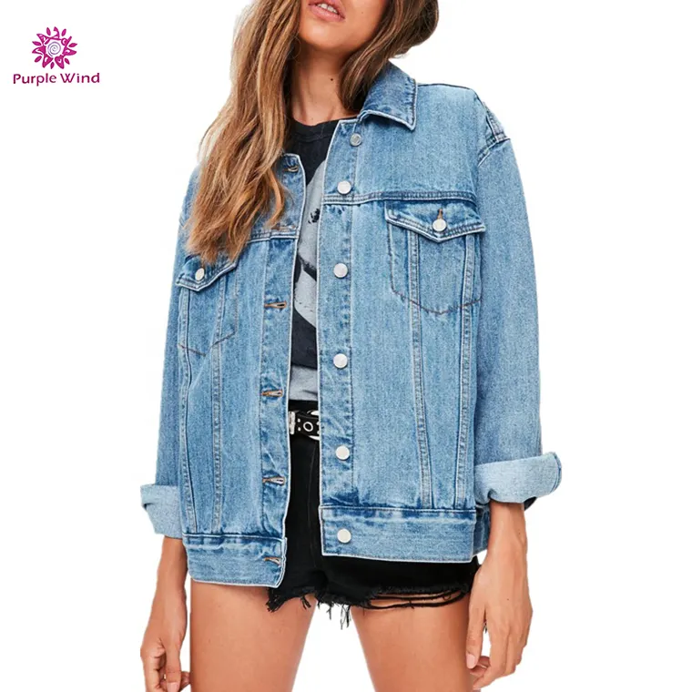 Tùy Chỉnh Thiết Kế Logo Chất Lượng Cao Jean Jacket Denim Giản Dị Áo Khoác Đồng Bằng Cho Phụ Nữ