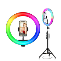Trépied de 10 pouces MJ26 avec éclairage RGB multicolores, rotation à 360 degrés, lumière annulaire portable pour selfie avec flash