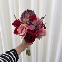 Bouquet de mariée artificiel en roses bordeaux, bouquet de mariage rouge vin, bouquet de fleurs artificielles en soie pour cérémonie de mariage et séance photo