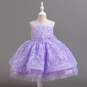 Robe de princesse bouffante pour fille, sans manches, à fleurs roses, pour événements spectaculaires, taille 362 - Product Image 4