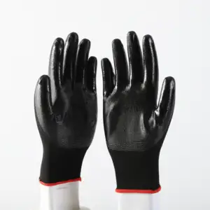 畅销13g丁腈涂层工业工作安全聚酯手套，带印刷标志防滑