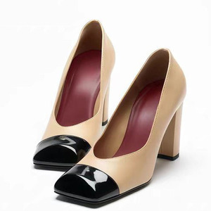 Big Size 45 Women Mixed Color Patchwork High Chunky Heels on Wide Fit Sandals Classic Square Toe Pumps - Product Image 2