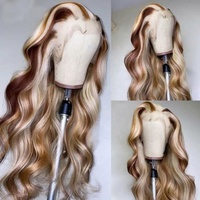 SOBOOMWIGS Highlight Balayage Ombre Couleur Corps Vague Avant de Lacet Perruque Ombre Racine Blonde Highlight Perruques de Cheveux Humains Avec Des Cheveux De Bébé