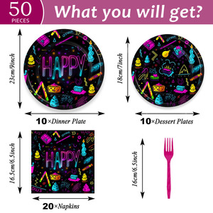 Vajilla Temática Brillante para Fiestas, Platos de Papel con Luz de Neón para Cumpleaños Infantiles, Juego de Vajilla de Papel con Tema de Neón - Product Image 5