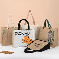 Op maat gemaakte logo eco-laminaat kleine & middelgrote jute cadeauzakjes, biologisch katoenen jute, herbruikbare linnen strand- en hessian boodschappentassen