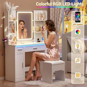 Coiffeuse moderne en bois avec miroir <span class=keywords><strong>et</strong></span> éclairage RGB, 3 tiroirs, station de charge, 3 modes d'éclairage, pour femmes - Product Image 3