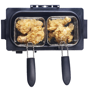 Friteuses industrielles électriques à double cuve pour frites de pommes de terre, poulet et autres aliments, avec deux réservoirs et double comptoir - Product Image 1