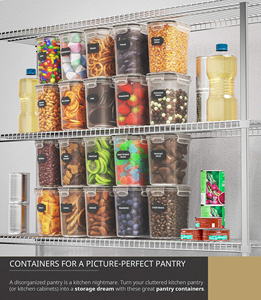 Eco-Friendly Airtight Food Storage Containers 24-Piece Set Square Design 0.8L-2.8L Sizes Plastic <b>Kitchen</b> <b>Pantry</b> Food - Product Image 2