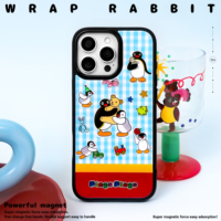 Coque de téléphone magnétique pour iPhone 17/17 Pro/17 Pro Max/16/16 Pro/16 Pro Max avec bordure noire dorée motif pingouin et doublure floquée