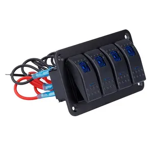 -Kabel Instalasi Yang Mudah 12V 24V 4 Gang Aluminium Pada Off Toggle Rocker 5 Pin Switch Panel dengan Biru LED Backlit untuk Perahu Mobil