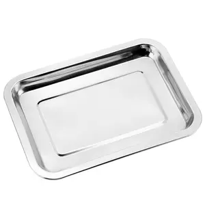 Wholesale Stainless Steel Tray Buffet Dinner Plate Food Serving Tray Metal Square Rectangle Tray