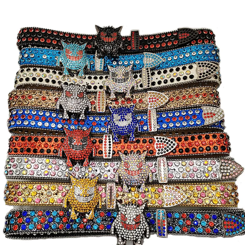 1854 Western Men Women Rhinestone Belts Bling Crystal Skulls Studded Skull Rhinestone Belt for Women Men Bling Bling Crystal  main image 4
