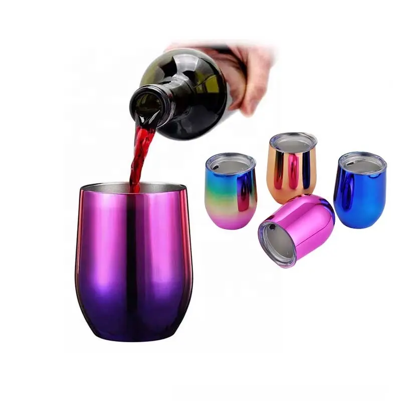 YIDING 12オンスDouble Wall Vacuum Insulated Travel Stainless Steel vasosWine Glasses TumblerとStrawsためCoffee Wine