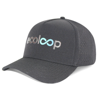 Gorra de 5 Paneles de Poliéster de Secado Rápido y Transpirable de Alta Calidad HS41, con Visera Curva, Logotipo con Impresión Holográfica Personalizada, Unisex, para Ciclismo y Senderismo