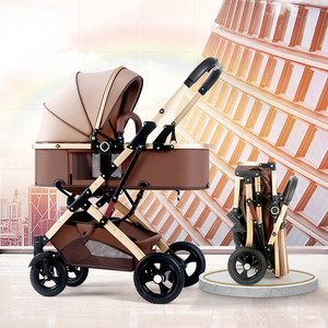 Custom Luxury Four-wheel <b>Cart</b> Baby Stroller Set with Car Seat <b>Foldable</b> 3-in-1 Travel Stroller Stainless Steel Frame Linen Fabric - Product Image 2