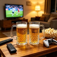 Verre à bière côtelé avec poignée, tasse à rayures verticales épaissie transparente de 600-800 ml pour bars et tables de fête