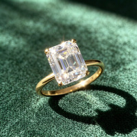 Bague de mariage en or jaune 10k 14k avec moissanite taille émeraude, designs personnalisés tendance pour femmes, cadeau idéal, best-seller