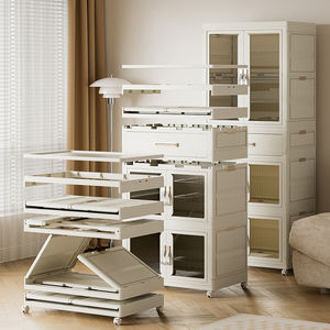 ตู้เสื้อผ้าเด็กแบบพกพา ชั้นวางเก็บเสื้อผ้าพลาสติกพับได้ ตู้เสื้อผ้าเด็กขนาดใหญ่ มีล้อ สีขาว สำหรับห้องครัว - Product Image 2