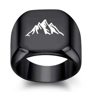 Stainless Steel <b>Ring</b> 18MM Square Laser Engraved Mountain Pattern Women's Fashion Jewelry Gift - Product Image 5
