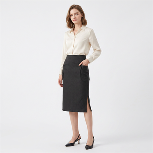 Jupe crayon pour femme, longueur genou, gris uni, polyester, style bureau, avec poche, taille naturelle, tissu tissé, à porter en toutes saisons - Product Image 1
