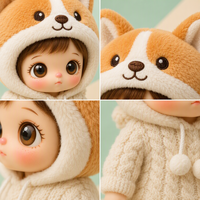Peluche Corgi Mignonne avec Capuche, Visage en Vinyle, Jouet Doux Kawaii, Article de Collection, OEM ODM, Fabrication Personnalisée, Vente en Gros