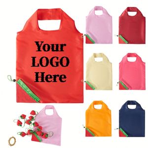 Bolsa de Compras Plegable Personalizada con Logotipo de Fresa, Bolsa Reutilizable Extra Grande, Lavable, de Poliéster, para Supermercado y Uso Diario - Product Image 1