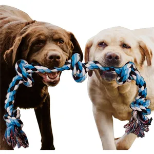 corda 3 cães Suppliers-Brinquedos do cão da Corda para Chewers Agressivos Difícil Corda Mastigar Brinquedos para Cão de Médio e Grande Porte 3 Pés 5 Nós Indestrutível Corda De Algodão para
