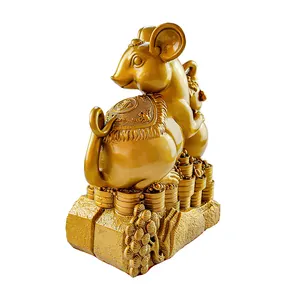 Produk patung tembaga harga grosir 2024 ornamen fengshui rumah dekorasi rumah logam emas kuningan tikus ornamen hewan zodiak