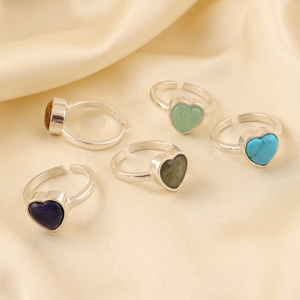 Heart Shape Natural Gemstone Silver Plated <b>Rings</b> Unisex Daily Wear Romantic Style Wholesale Jewelry Adjustable Band Brass <b>Rings</b> - Product Image 5