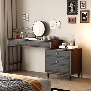 Tocador vintage de madera de caucho con espejo extensible para dormitorio, sala de estar, uso adulto - Product Image 2