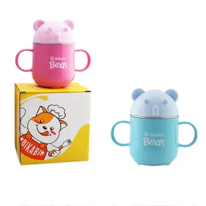 Taza de acero inoxidable con dibujos animados para niños, taza bonita y creativa con asa de tapa, 304