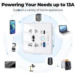 MT-1539MN Homekit Matter Smart Home <b>Universal</b> 2 Gang Matter WiFi Industrial Wall <b>Socket</b> with Glass Panel Apple Home Smartthings - Product Image 3