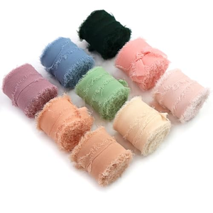 Cinta de seda chiffon hecha a mano con borde deshilachado, cinta de regalo hecha a mano, cinta de seda chiffon cruda al por mayor con borde deshilachado - Product Image 1