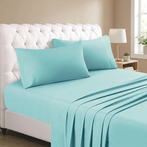 Pure Natural 100% Cotton <b>Sheet</b> Set Queen Size 4-Piece Aqua Solid Color 800 Thread Count Sateen Weave Bedding Shade Included - Product Image 3