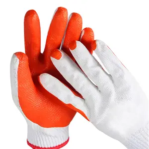 GR4016 10 Gauge Cotton Knitted Liner Non-slip Latex Patch Rubber Film Laminate Adhesive Diamond Textured Palm Work Gloves