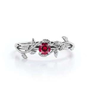Bague de fiançailles en rubis créé en laboratoire, argent sterling 925 plaqué or 14 carats, sertie de griffes, 0,50 carat, classique, certifiée, élégante - Product Image 2
